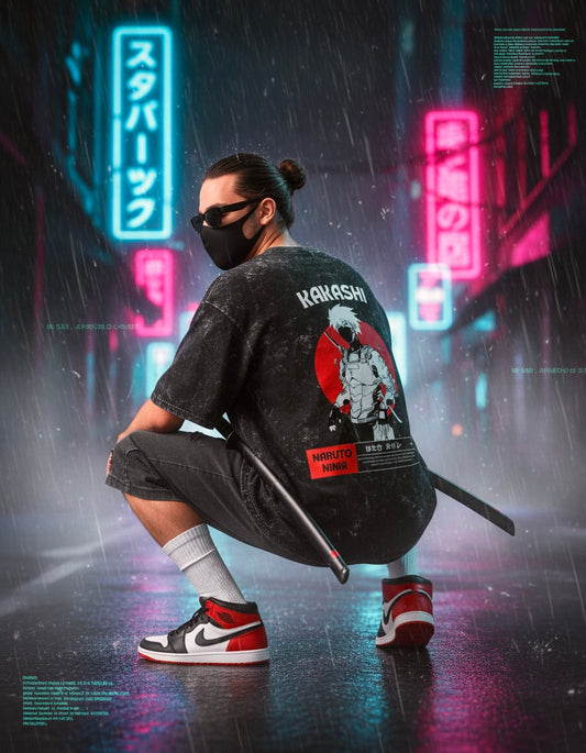 Raikiri - Kakashi - Unisex Acid Washed Oversized Tee