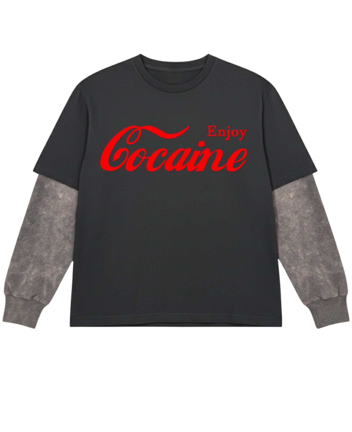 Black With Acidwash Sleeve Oversized Tee Front Design