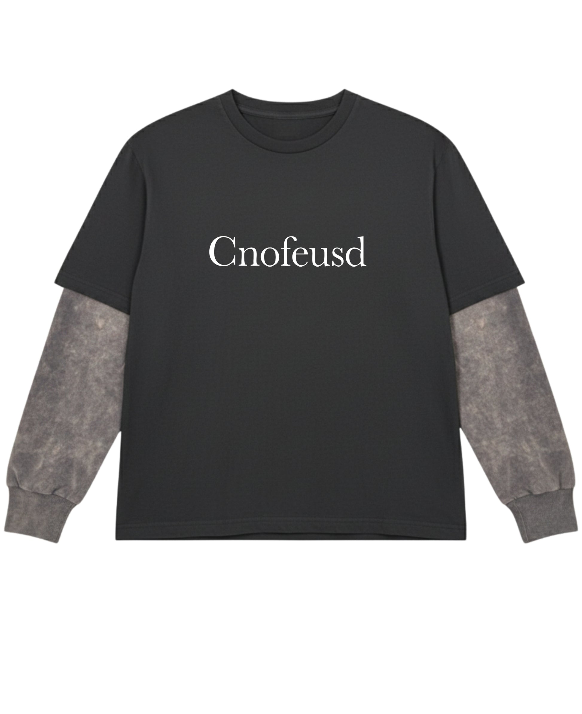 Black With Acidwash Sleeve Oversized Tee Front Design