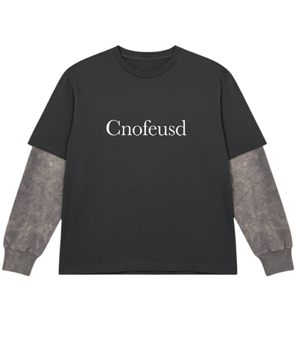 Black With Acidwash Sleeve Oversized Tee Front Design