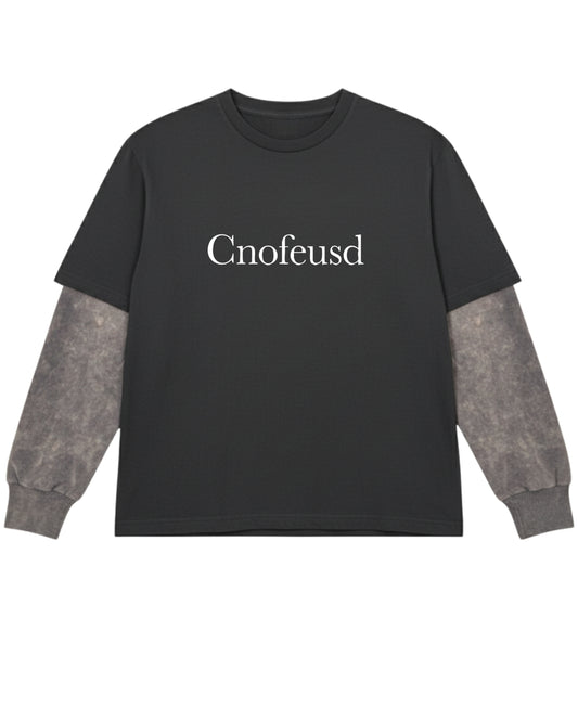 Black With Acidwash Sleeve Oversized Tee Front Design