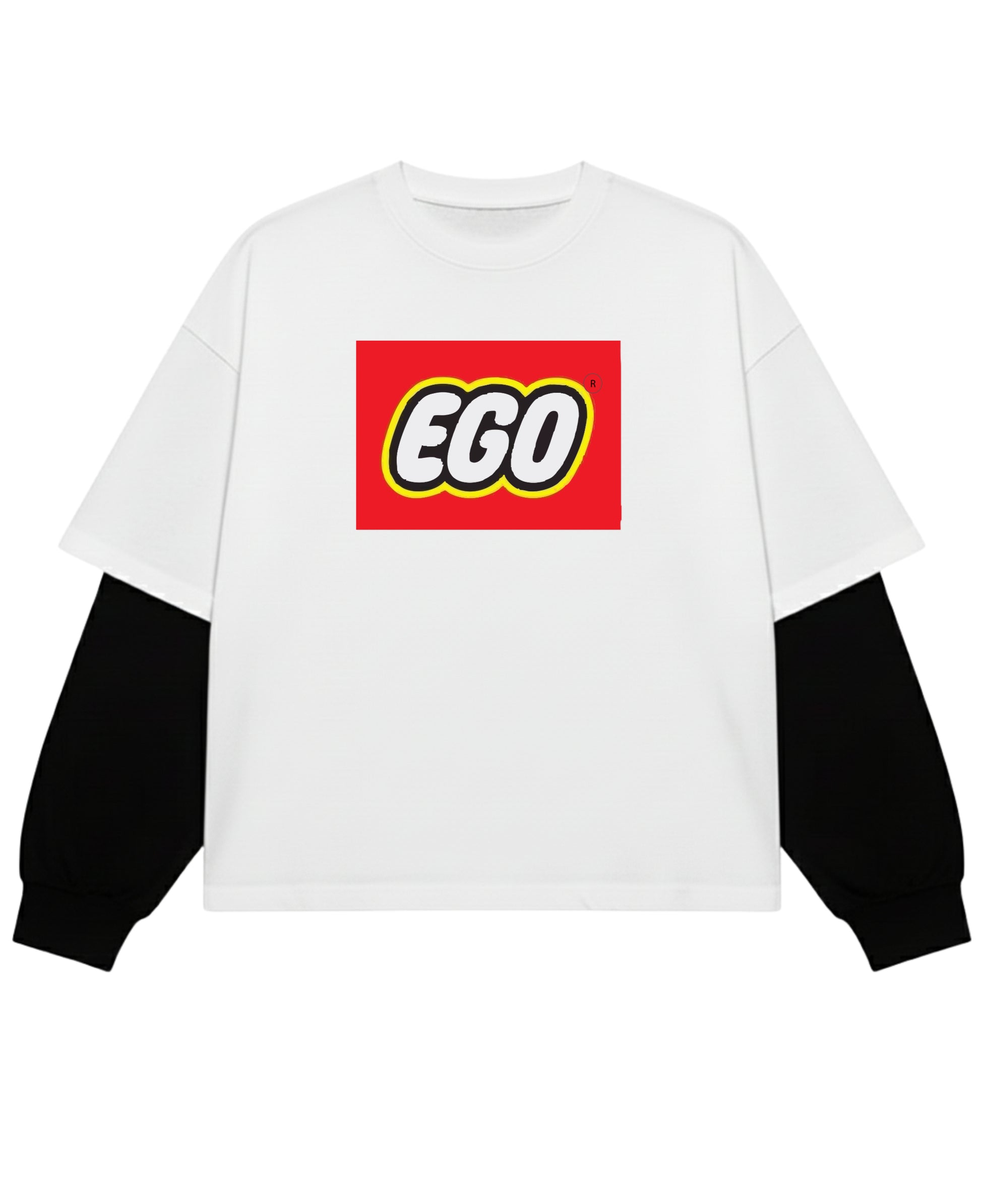 White With Black Sleeve Oversized Tee Front Design