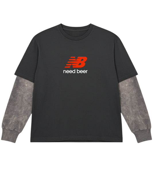 Black With Acidwash Sleeve Oversized Tee Front Design