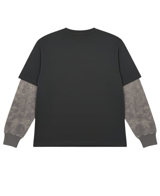 Black With Acidwash Sleeve Oversized Tee Back Design