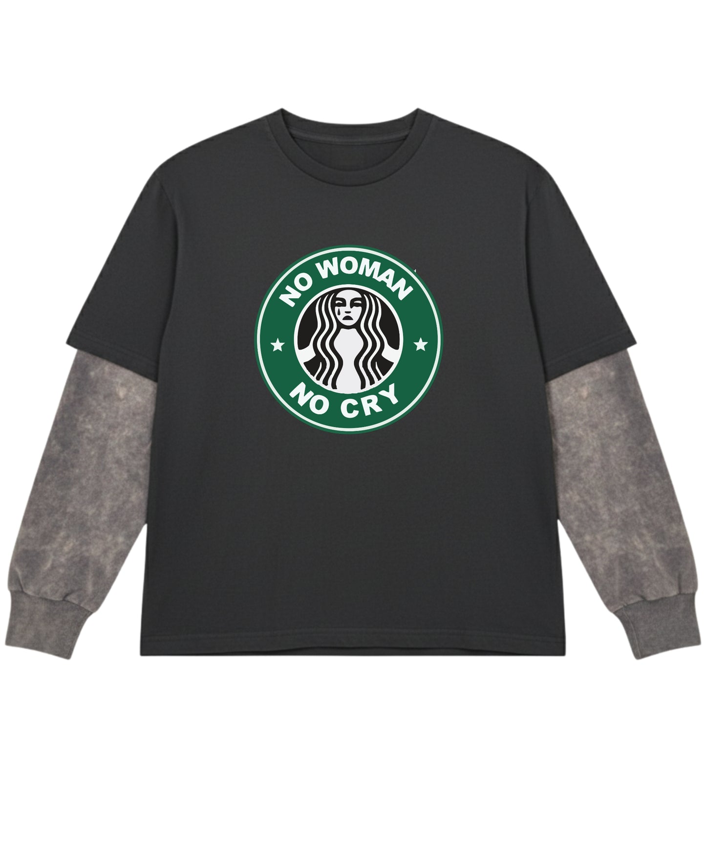 Black With Acidwash Sleeve Oversized Tee Front Design