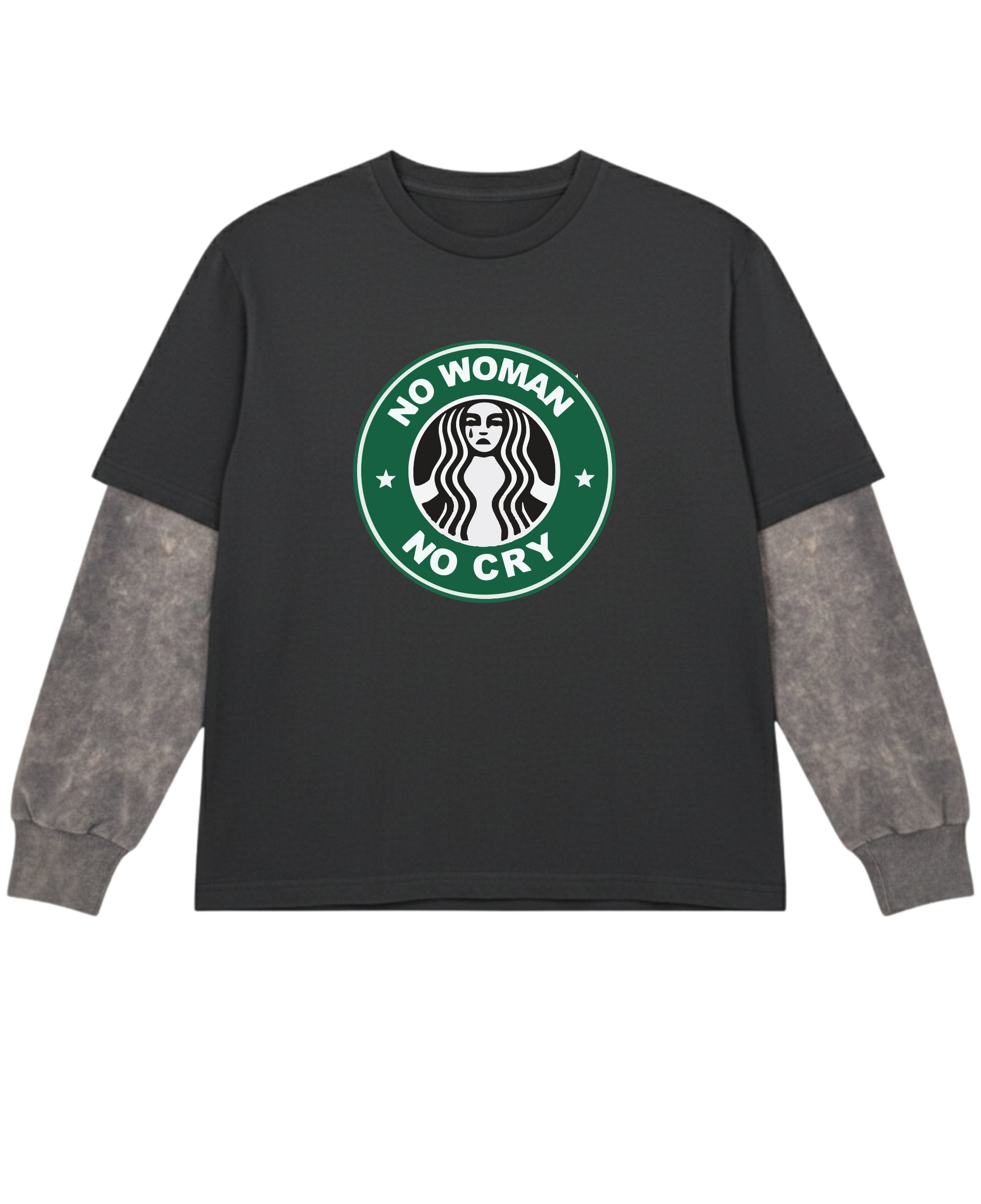 Black With Acidwash Sleeve Oversized Tee Front Design