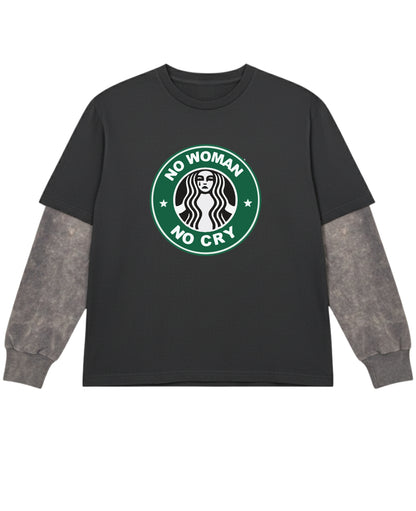 Black With Acidwash Sleeve Oversized Tee Front Design