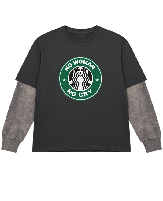 Black With Acidwash Sleeve Oversized Tee Front Design